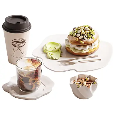 Pestachio creamy pastry and coffee
