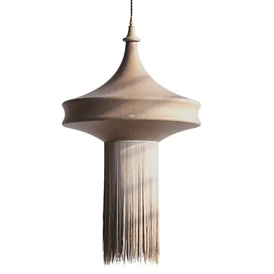 Modern Oriental Spindle Fabric Pendant Lamp Fringe 1307