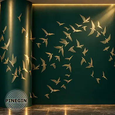 Панно Lines PINEGIN фреска обои «Птичья стая» линии поталь фон Ncs артикул PL106