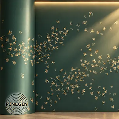 Панно Lines PINEGIN фреска обои «Шлейф листья гинкго на ветру» линии поталь фон Ncs артикул PL099