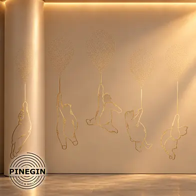 Панно Lines PINEGIN фреска обои «Медведи на шарах» линии поталь фон Ncs артикул PL097