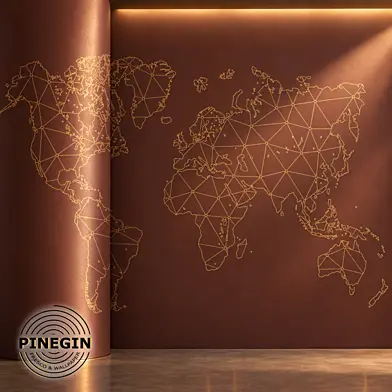 Панно Lines PINEGIN фреска обои «Карта мира» линии поталь фон Ncs артикул PL019