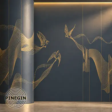 Панно Lines PINEGIN фреска обои «Ласточки» линии поталь фон Ncs артикул PL015