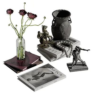 Ranunculus Flower With Muddy Vase And Sculptures Set 44