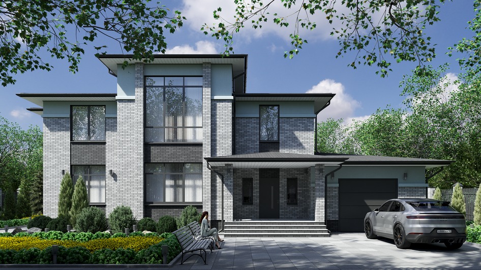 Частный жилой дом - визуализация варианта внешней отделки