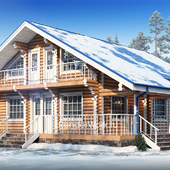 Визуализация домов из бревна, зима