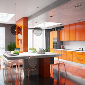 Кухня студия в оранжевом