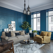 Living room interior in blue.