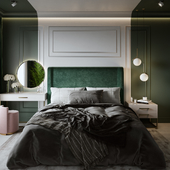 bedroom in shades of green