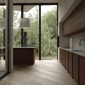 Wood modern kitchen design | visualisation