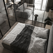 Спальня со стеклянной перегородкой в студии