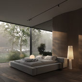 Minimalistic bedroom in forest