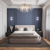 Спальня визуализируется в неоклассическом стиле, Ванная комната визуализируется в современном стиле.