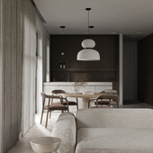 Visualization. Minimalistic interior with Japandi style elements