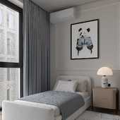Children's bedroom design project in minimalist style.