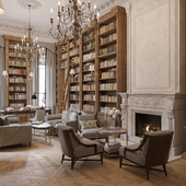 Библиотека и кабинет в частном доме, классика.