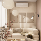 Современный жилой интерьер в тёплых оттенках