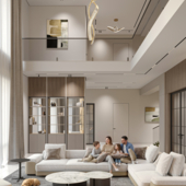 Modern Double Height Living Room |Warm Minimal Interior