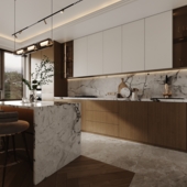 Интерьер кухни-столовой Warm Marble & Wood