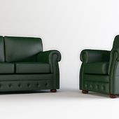 кожаный диван и кресло