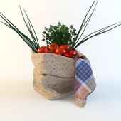 Bag with vegetables and a napkin