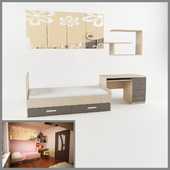 Bed + desk + lockers