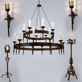 forged chandelier, lamps, candlesticks