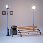 Bench, lamp, urna.