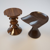 Carved wooden chairs-stools