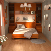 bed, wardrobe, two bedside tables