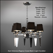 Kent Hollywood Regency Crystal Black 6 Light Chandelier