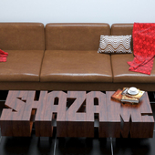 Leather sofa & SHAZAM table