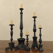 Florentine Carved Wood Candlesticks Black