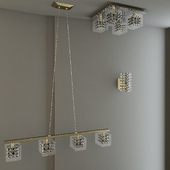Set of fixtures. Ceiling lamp, wall lamp, pendant.