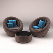 Rounded Armchair With Coffee Table