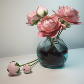 Peonies in a glass vase