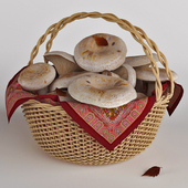 Mushrooms in a basket. White mushrooms