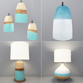 Strata Art Glass &amp; Seaside Ceramic Table Lamp. Shades of Light