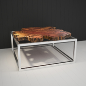 Coffee table of cut wood