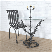 Forged chair and table with candlestick