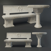 Benches and marble table