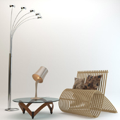 En Pointe Coffee Table + garden chair + light lamps
