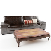 sofa leather and table wood