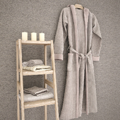 Bathrobe, towels on shelf