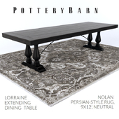 Pottery Barn LORRAINE DINING TABLE / NOLAN PERSIAN-STYLE RUG