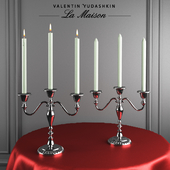 Silvered candlestick for three candles