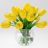 a bouquet of yellow tulips