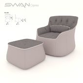 Armchair with pouf SWAN Ciprea shortened back