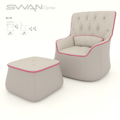 Armchair with pouf SWAN Ciprea long back