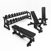 TECHNOGYM. PURE STRENGTH - ADJUSTABLE BENCH; FREE WEIGHTS - DUMBBELLS